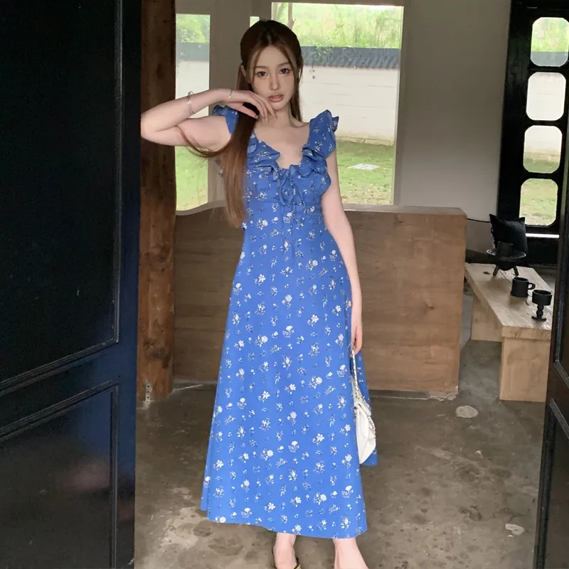 DEDY Sleeveless Dresses Women's Blue-1