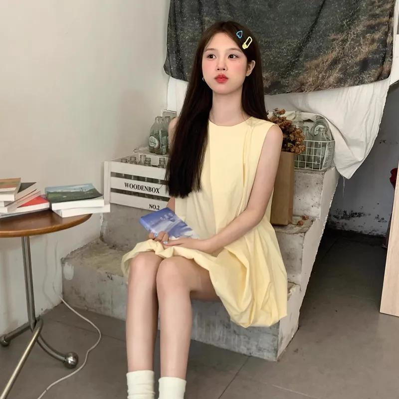 DEDY Sleeveless Dresses Women's Yellow-3