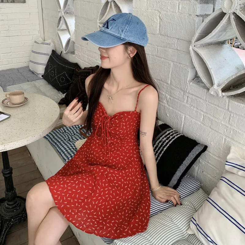 DEDY Slip Dresses Women's Red-4