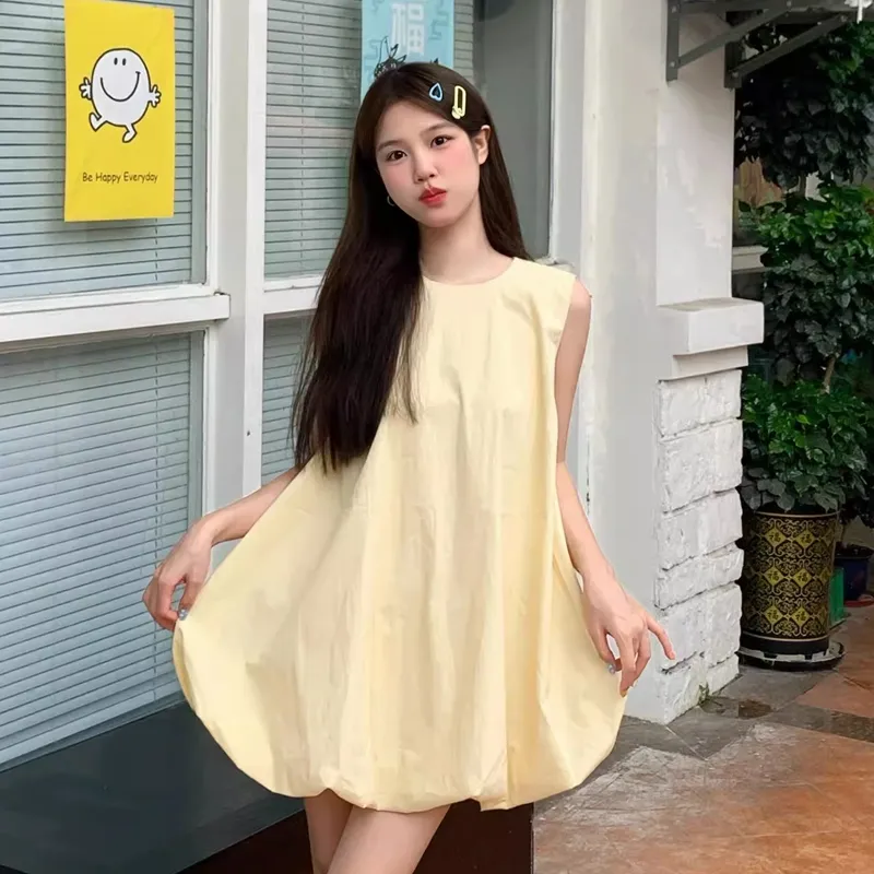 DEDY Sleeveless Dresses Women's Yellow-1