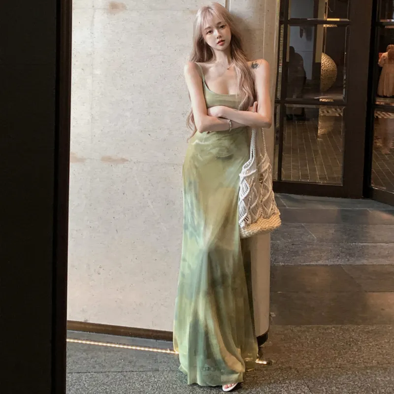 DEDY Slip Dresses Women's Green Skirt-4