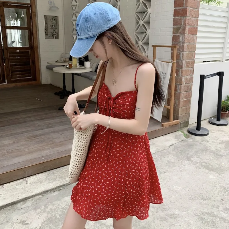 DEDY Slip Dresses Women's Red-5