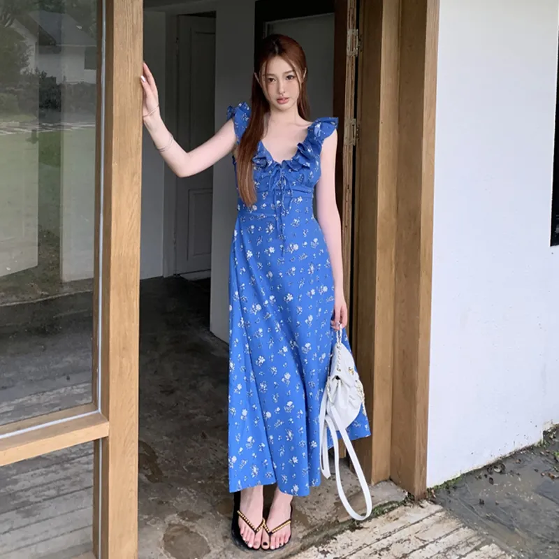 DEDY Sleeveless Dresses Women's Blue-4