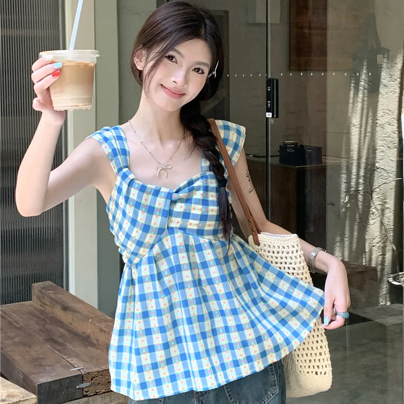 DEDY Tank Tops Women's Blue Shopping Bag Included-5