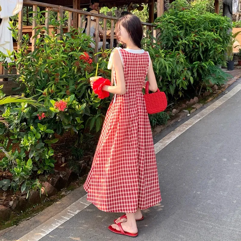 DEDY Sleeveless Dresses Women's Red-3