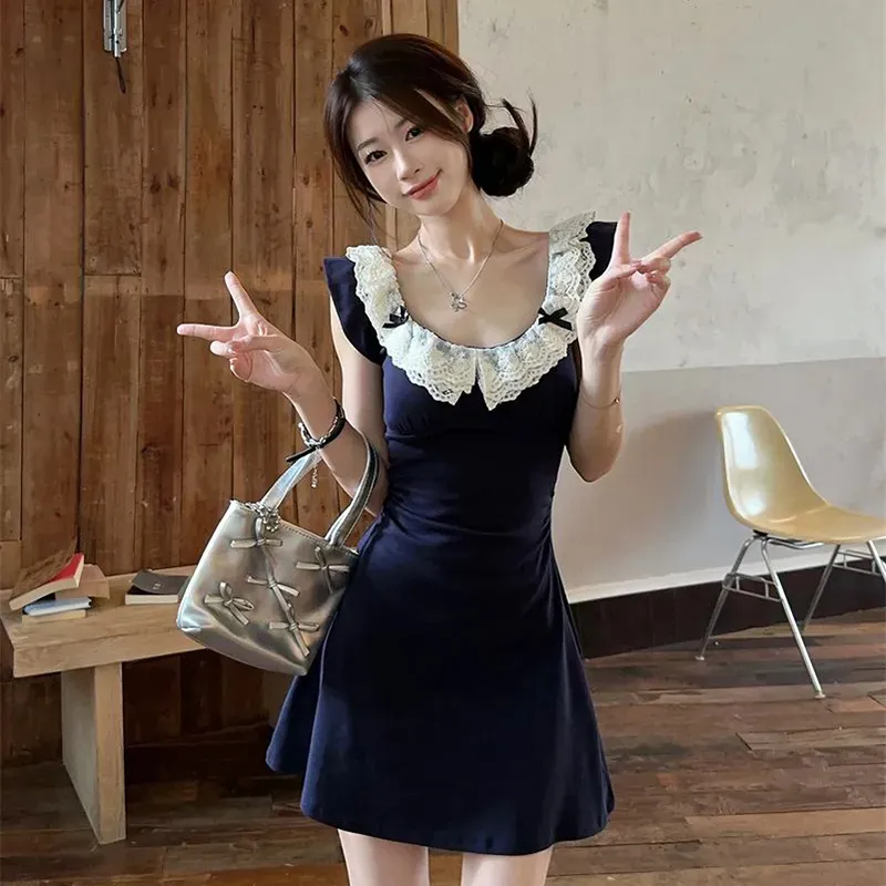 DEDY Short Sleeved Dress Women's Navy Blue-2