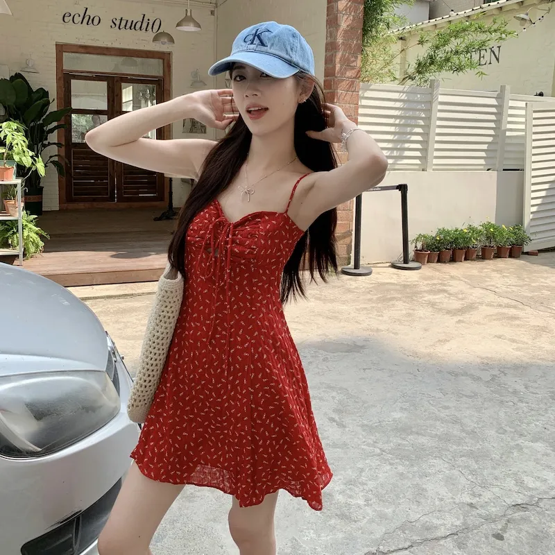 DEDY Slip Dresses Women's Red-2
