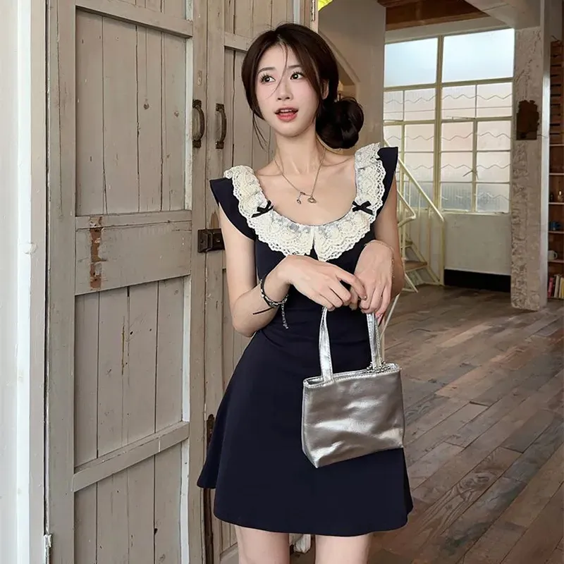 DEDY Short Sleeved Dress Women's Navy Blue-4