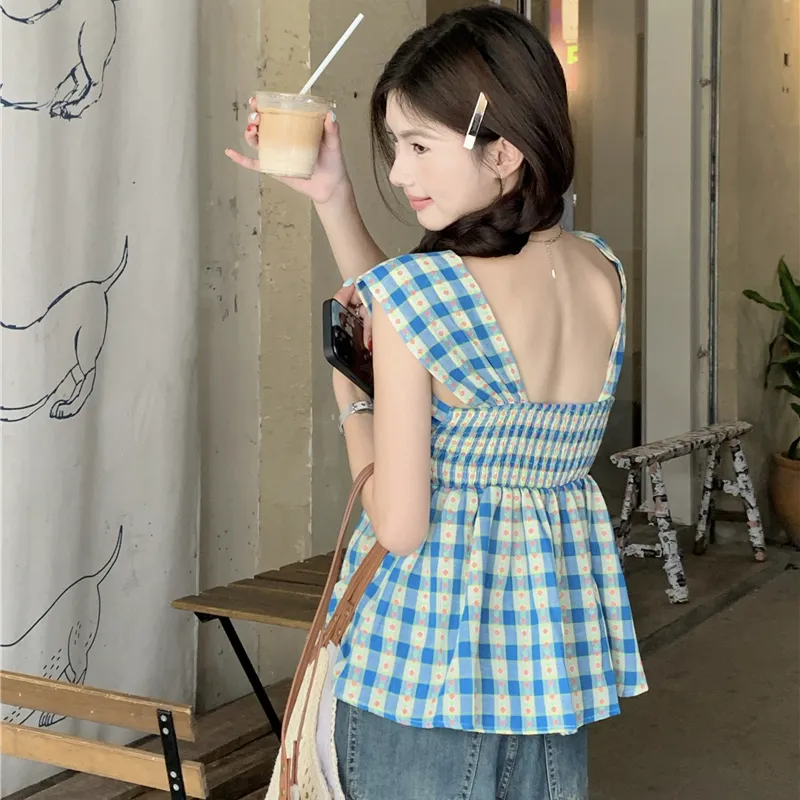 DEDY Tank Tops Women's Blue Shopping Bag Included-6