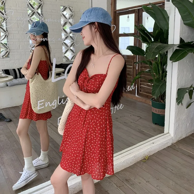 DEDY Slip Dresses Women's Red-3