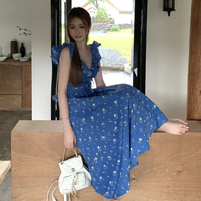 DEDY Sleeveless Dresses Women's Blue-2