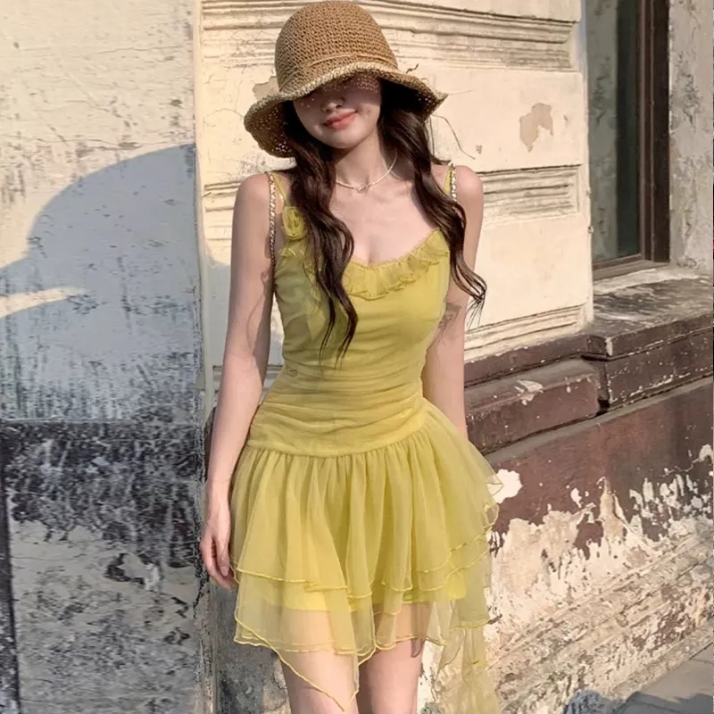 DEDY Slip Dresses Women's Green-1