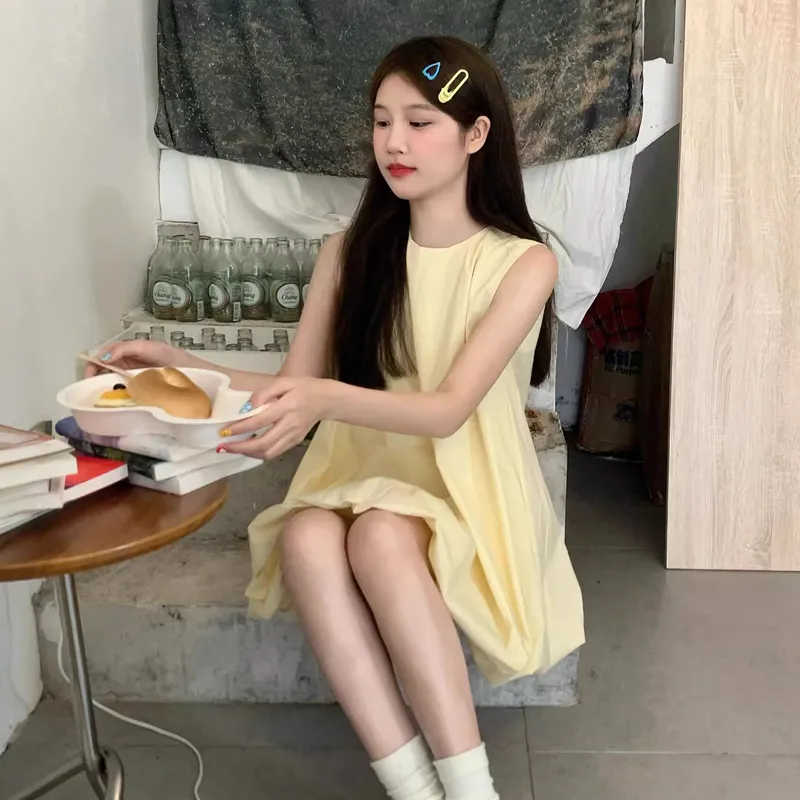 DEDY Sleeveless Dresses Women's Yellow-4
