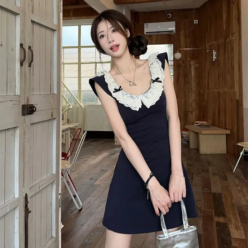 DEDY Short Sleeved Dress Women's Navy Blue-5