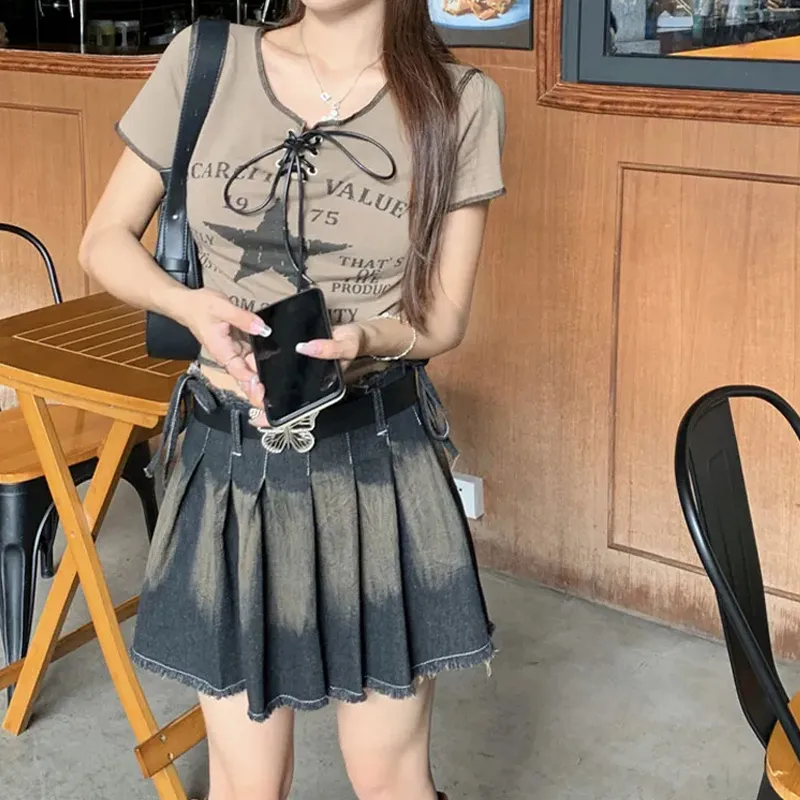 DEDY Denim Short Skirts Women's Black-4