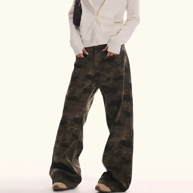 NEVER RULE Casual Pants Unisex Camouflage Brown-3
