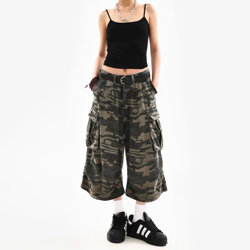 NEVER RULE Denim Shorts Unisex Army Green-2