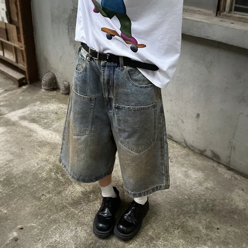NEVER RULE Denim Shorts Unisex Vintage Blue-6