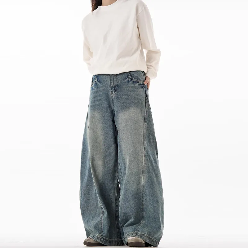 NEVER RULE Jeans Unisex Washed Blue-3