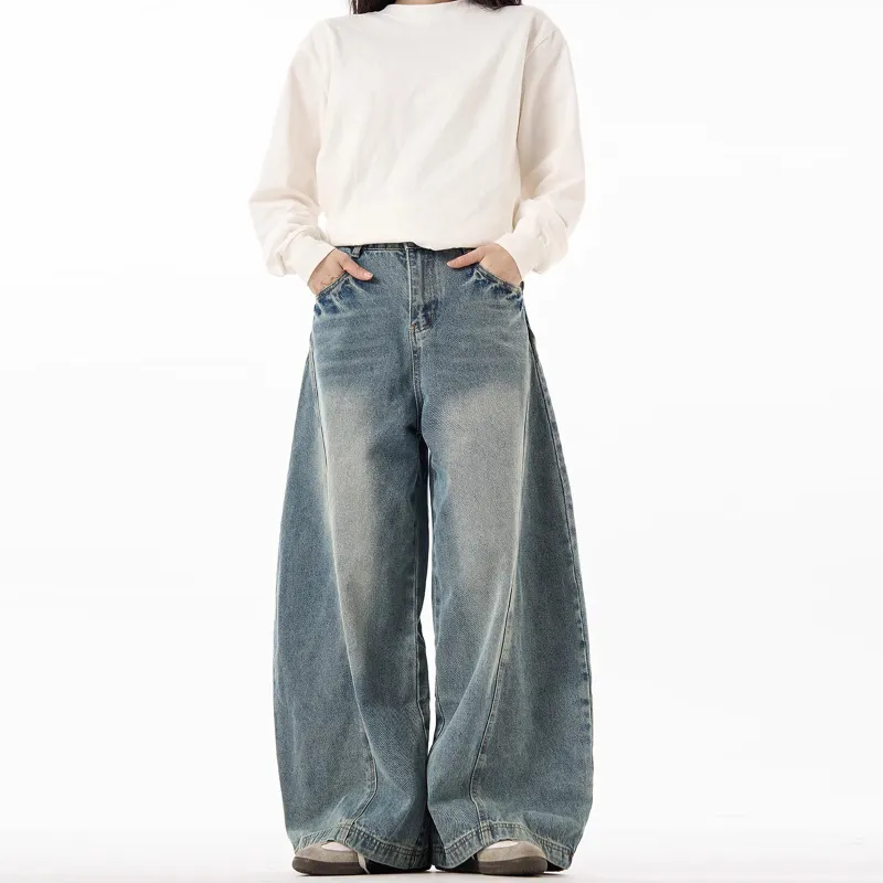 NEVER RULE Jeans Unisex Washed Blue-4