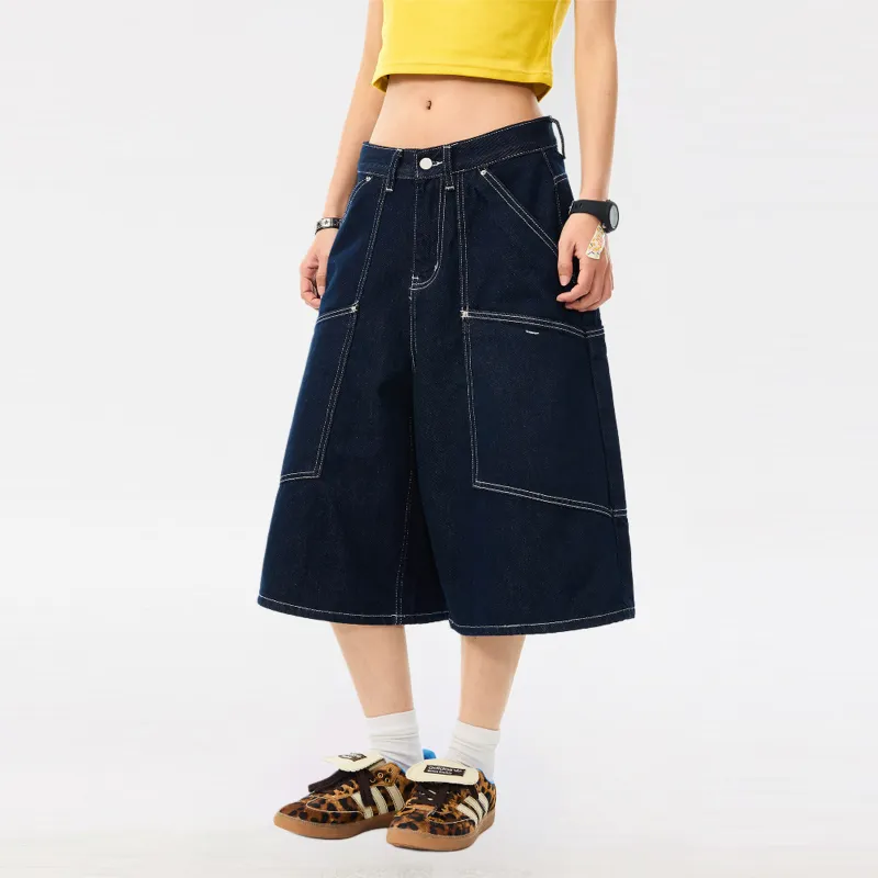 NEVER RULE Denim Shorts Unisex Nostalgic Blue-3