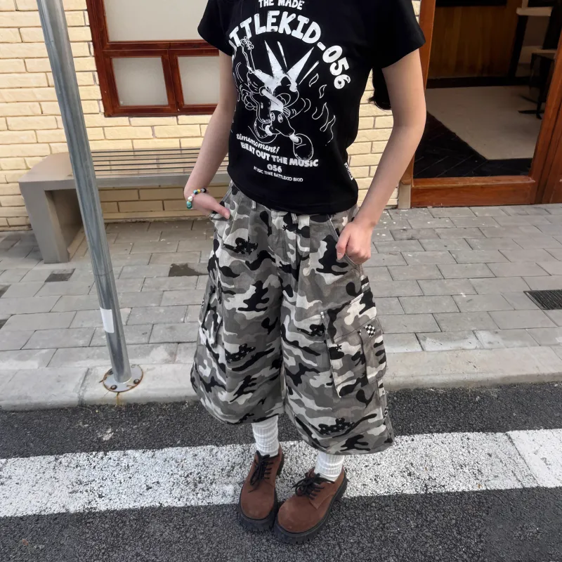 NEVER RULE Denim Shorts Unisex Camouflage Gray-3