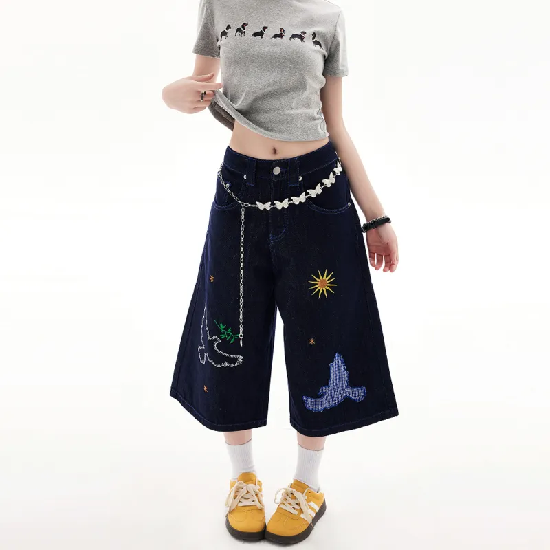NEVER RULE Denim Shorts Unisex Deep Sea Blue-2