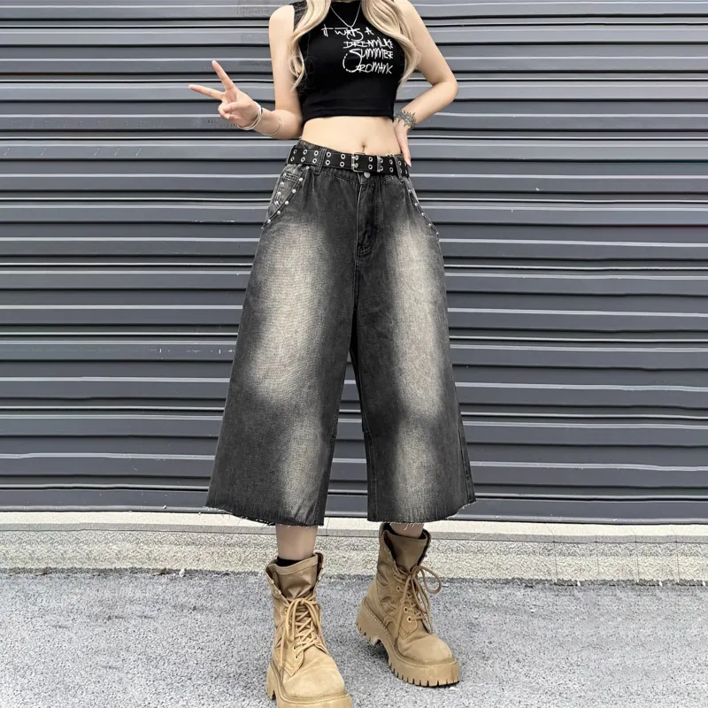 NEVER RULE Denim Shorts Unisex Black-2