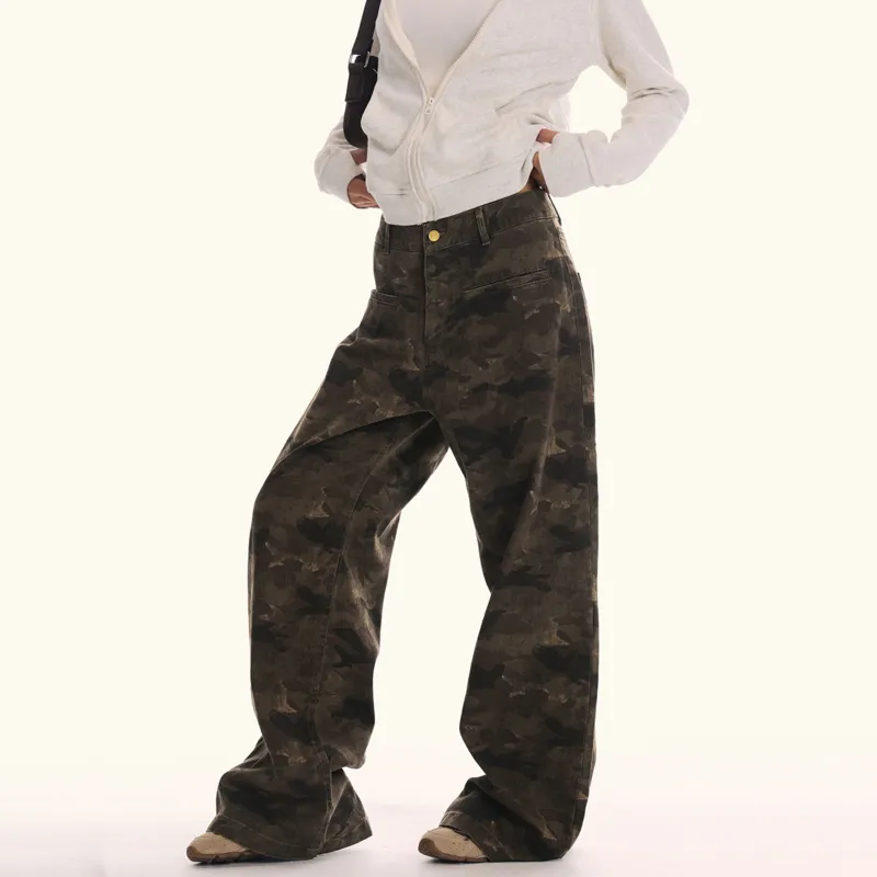 NEVER RULE Casual Pants Unisex Camouflage Brown-4