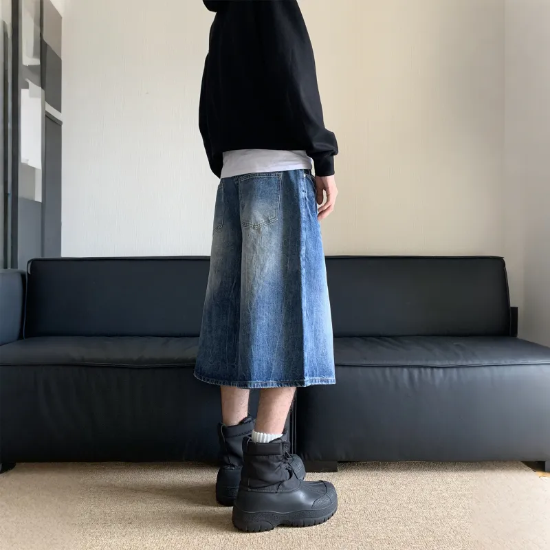 NEVER RULE Denim Shorts Unisex Blue-2