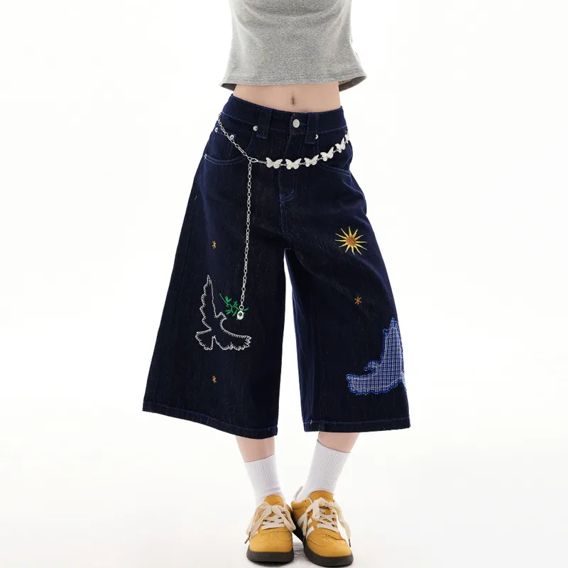 NEVER RULE Denim Shorts Unisex Deep Sea Blue-3