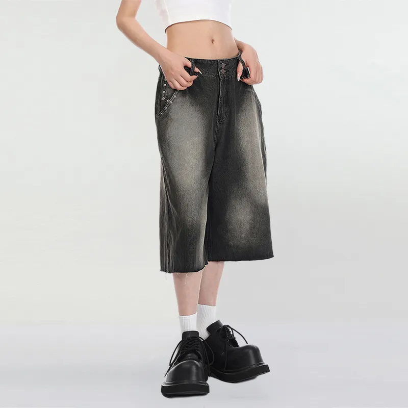 NEVER RULE Denim Shorts Unisex Black-1