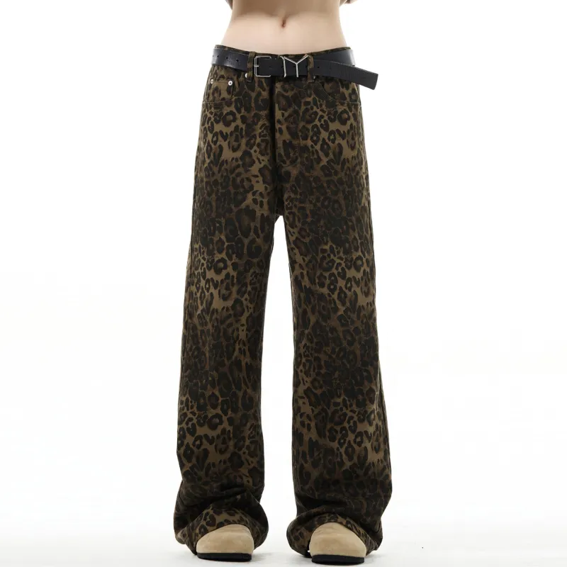 NEVER RULE Jeans Unisex Leopard Print-4