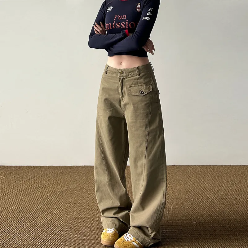 NEVER RULE Casual Pants Unisex Khaki-3
