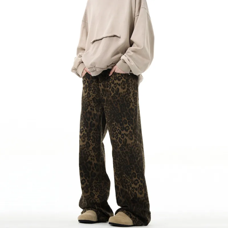 NEVER RULE Jeans Unisex Leopard Print-2