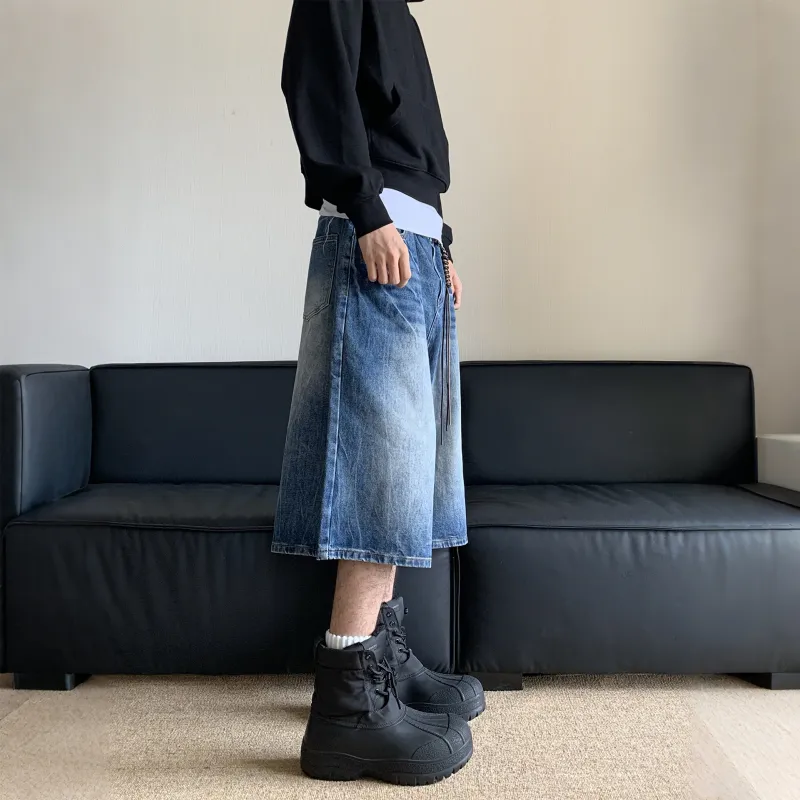 NEVER RULE Denim Shorts Unisex Blue-1