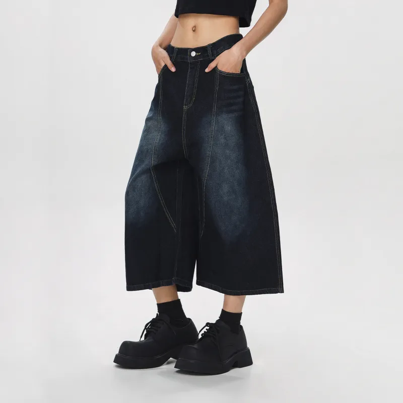NEVER RULE Denim Shorts Unisex Nostalgic Blue-1