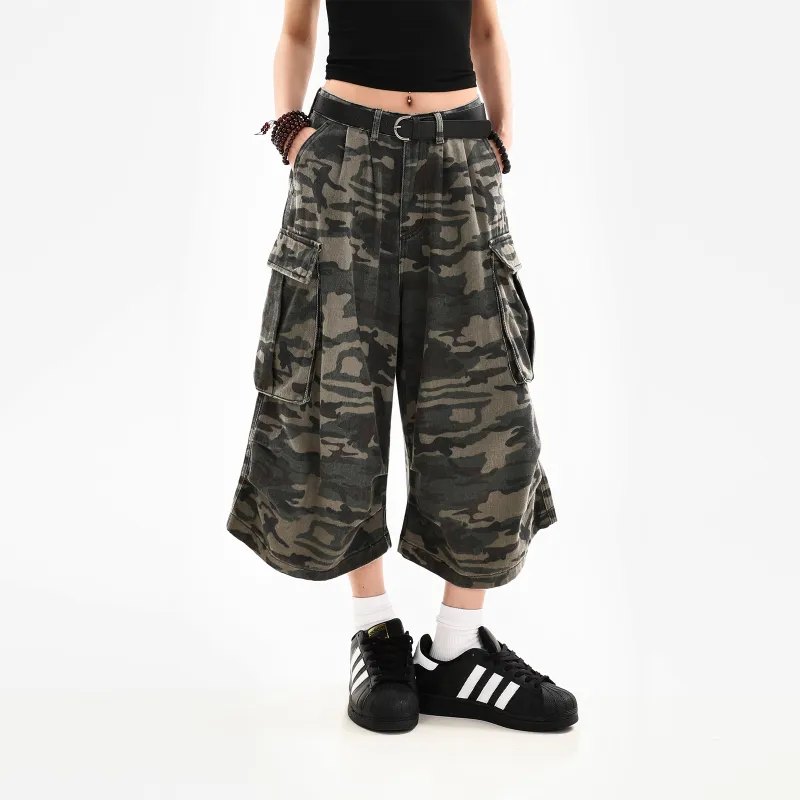 NEVER RULE Denim Shorts Unisex Army Green-3