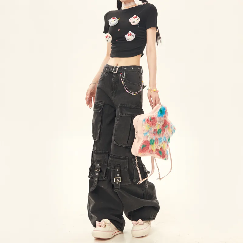 NEVER RULE Cargo Pants Unisex Vintage Black-4