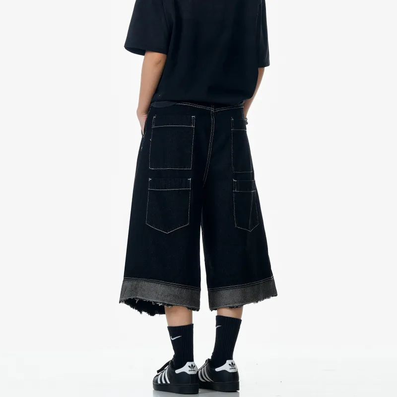 NEVER RULE Denim Shorts Unisex Texture Black-1