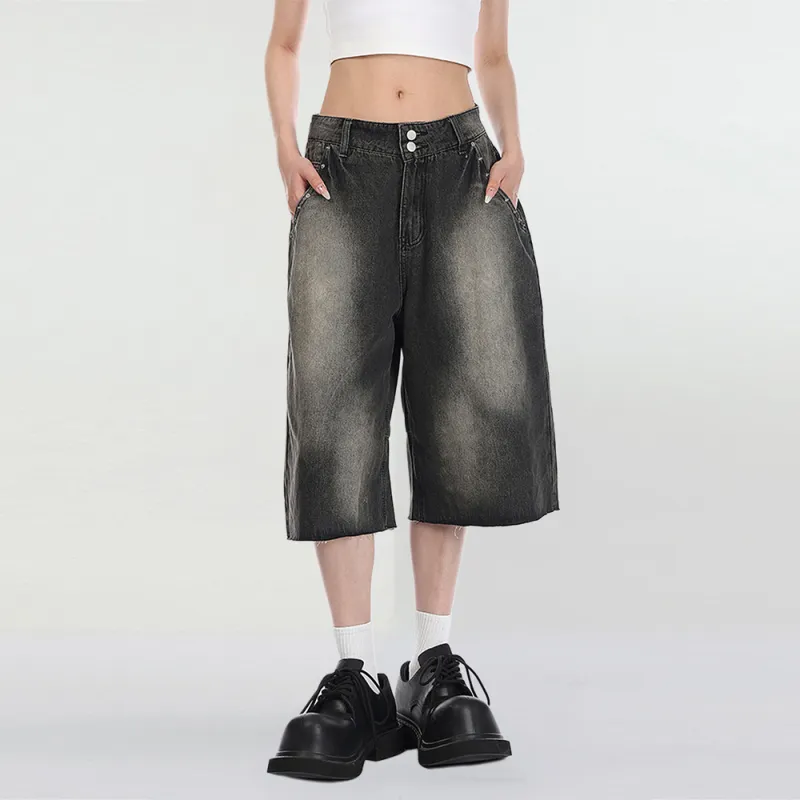 NEVER RULE Denim Shorts Unisex Black-2