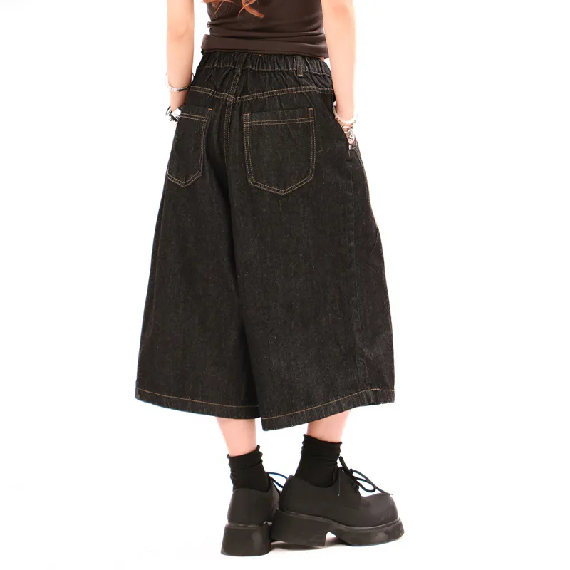 NEVER RULE Denim Shorts Unisex Matte Black-1