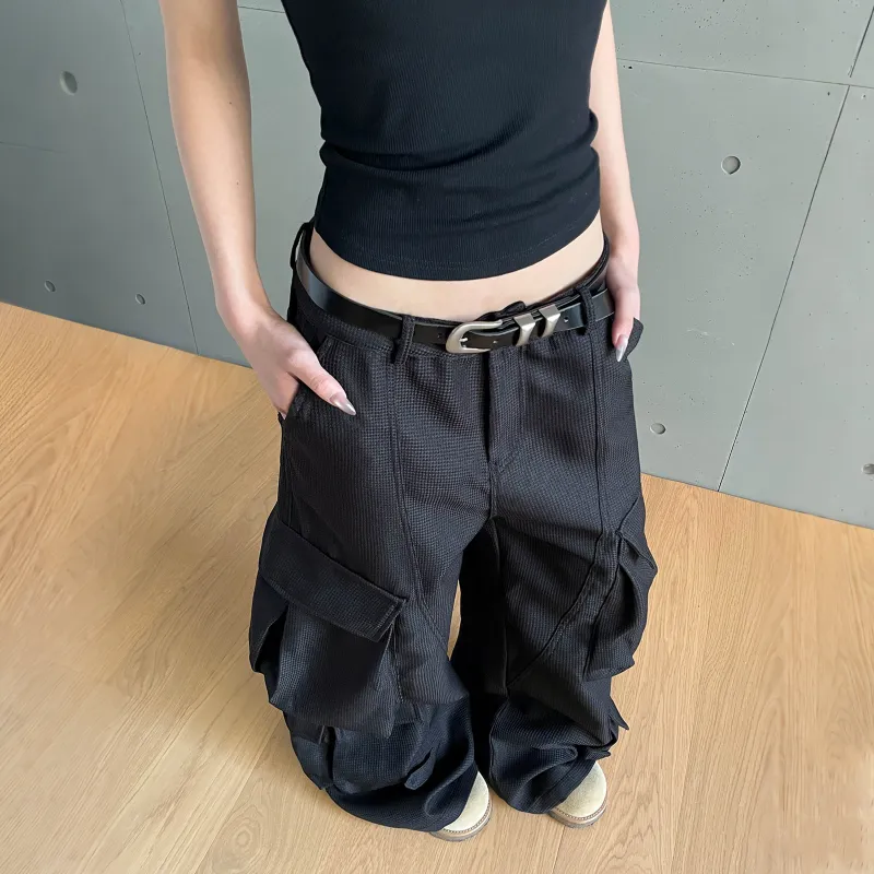NEVER RULE Casual Pants Unisex Texture Black-3