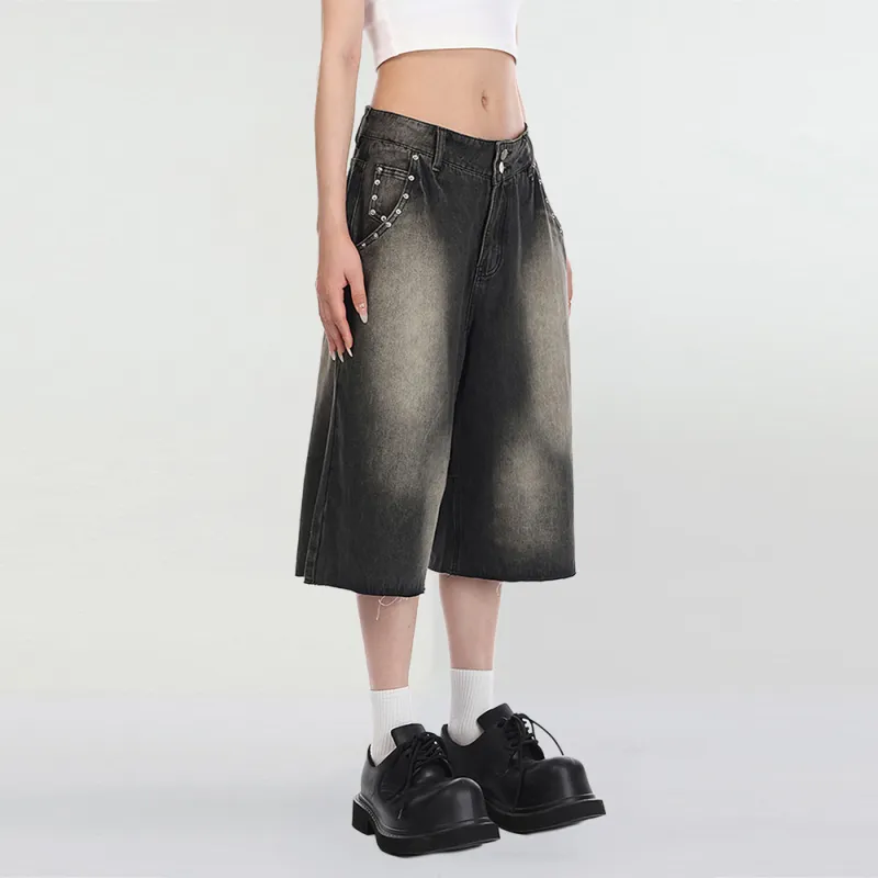 NEVER RULE Denim Shorts Unisex Black-3