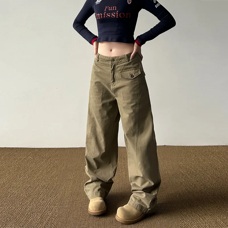 NEVER RULE Casual Pants Unisex Khaki-1