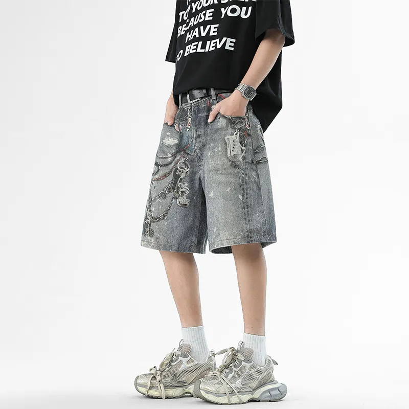TESTUNG Denim Shorts Style Unisex Light Blue Tones-2