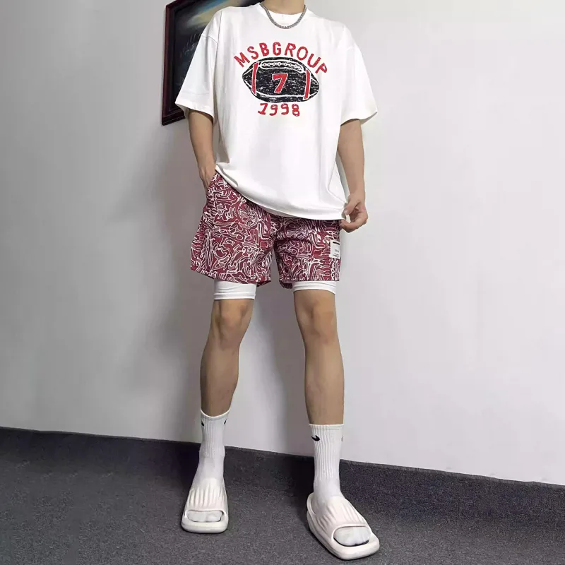 WHELVE Casual Shorts Unisex Red-1