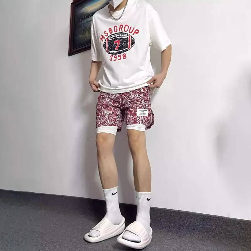 WHELVE Casual Shorts Unisex Red-4