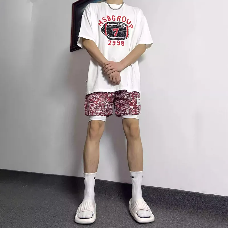 WHELVE Casual Shorts Unisex Red-2