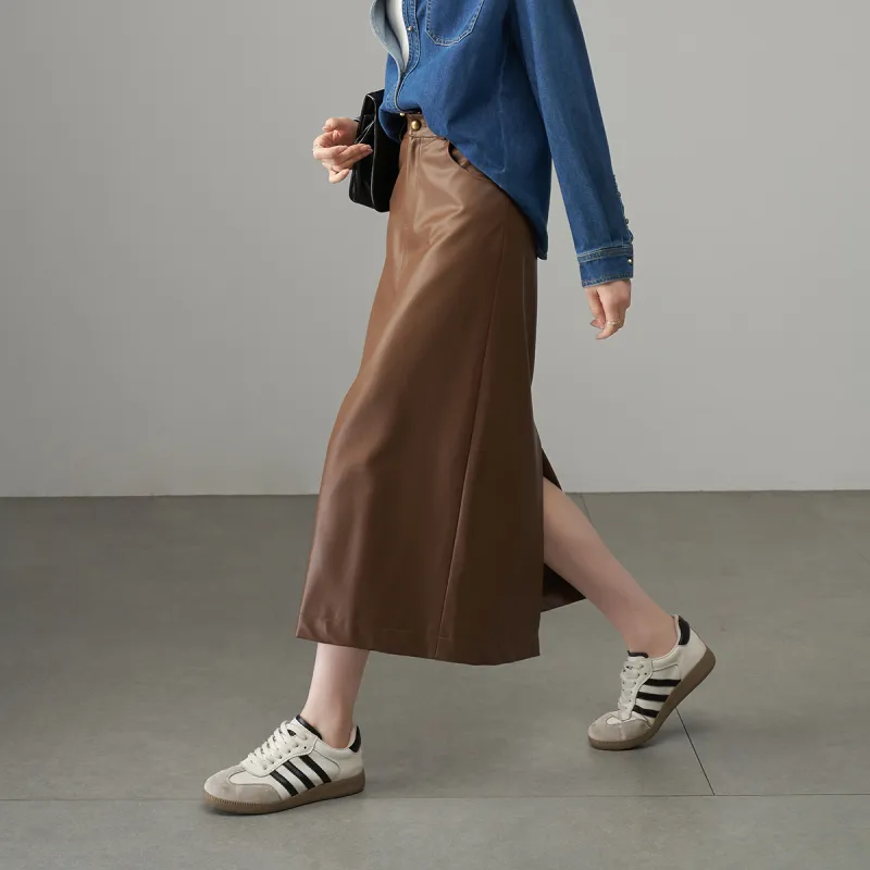 YALIDA Casual Long Skirts Women's Brown-3